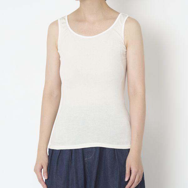 くらしきぬ/汗悩みを救う、シルク100%リブタンクトップ -夏でも